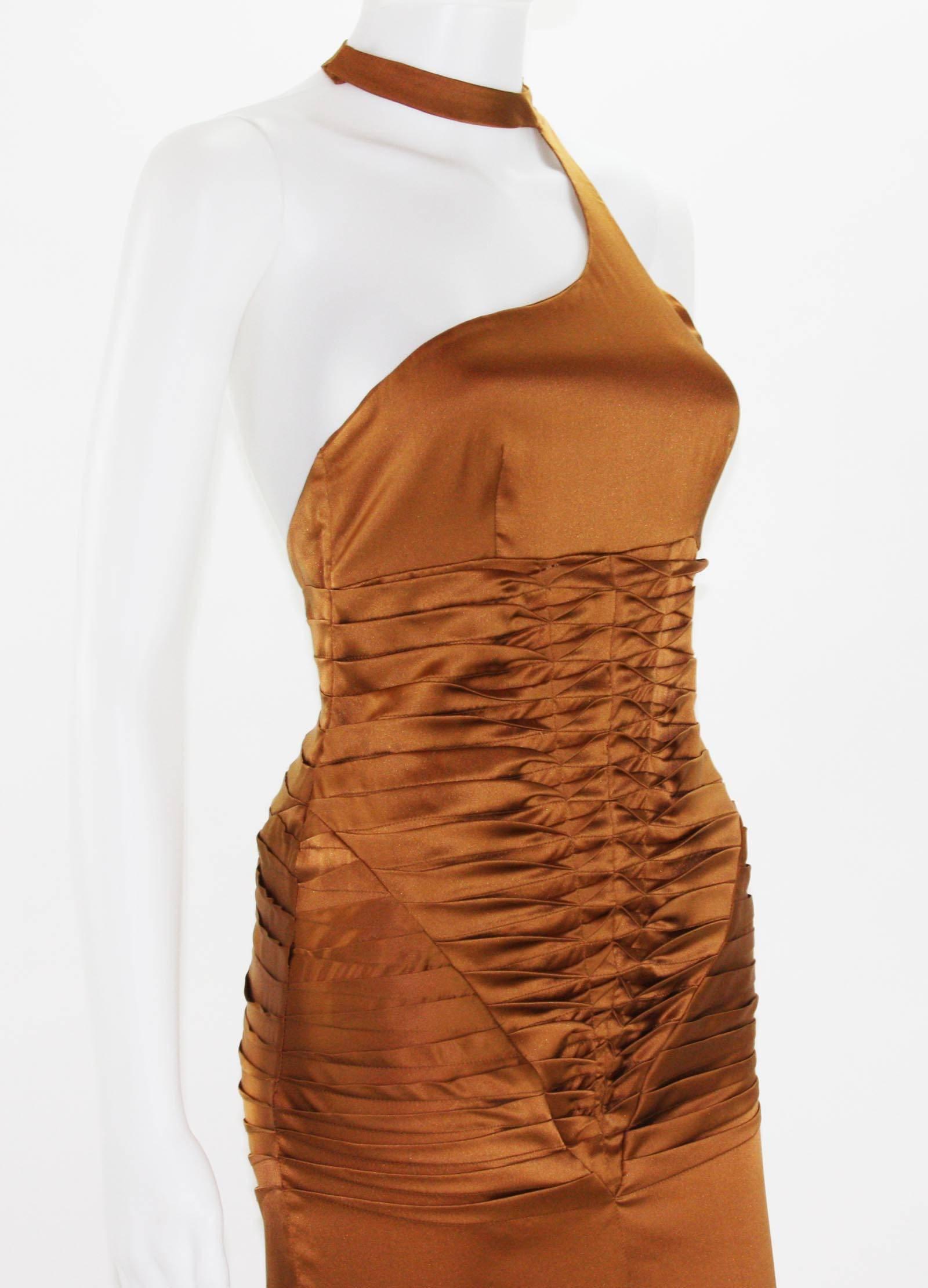Brown Tom Ford for Gucci 2003 Collection Silk Cooper Cocktail Dress 40 - US 4 For Sale