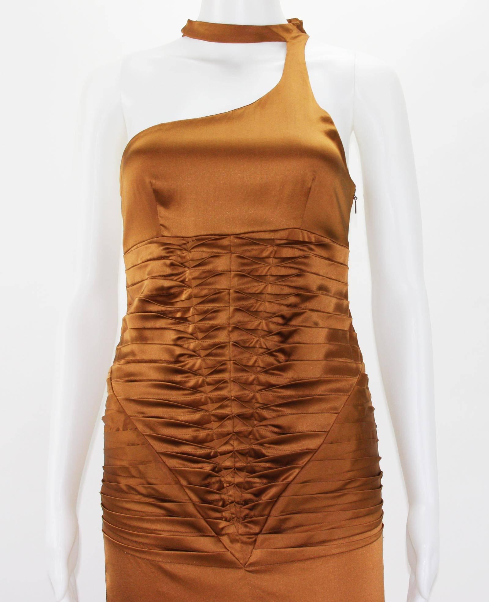 Tom Ford for Gucci 2003 Collection Silk Cooper Cocktail Dress 40 - US 4 In Excellent Condition For Sale In Montgomery, TX