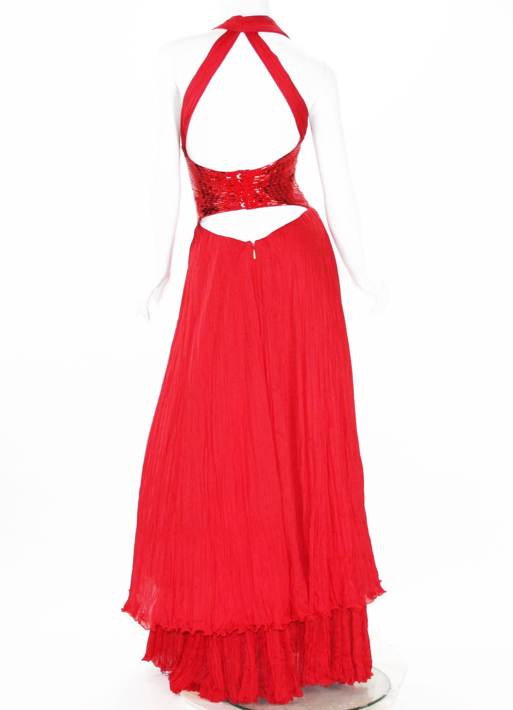 roberto cavalli spring 2005 red one-shoulder backless gown
