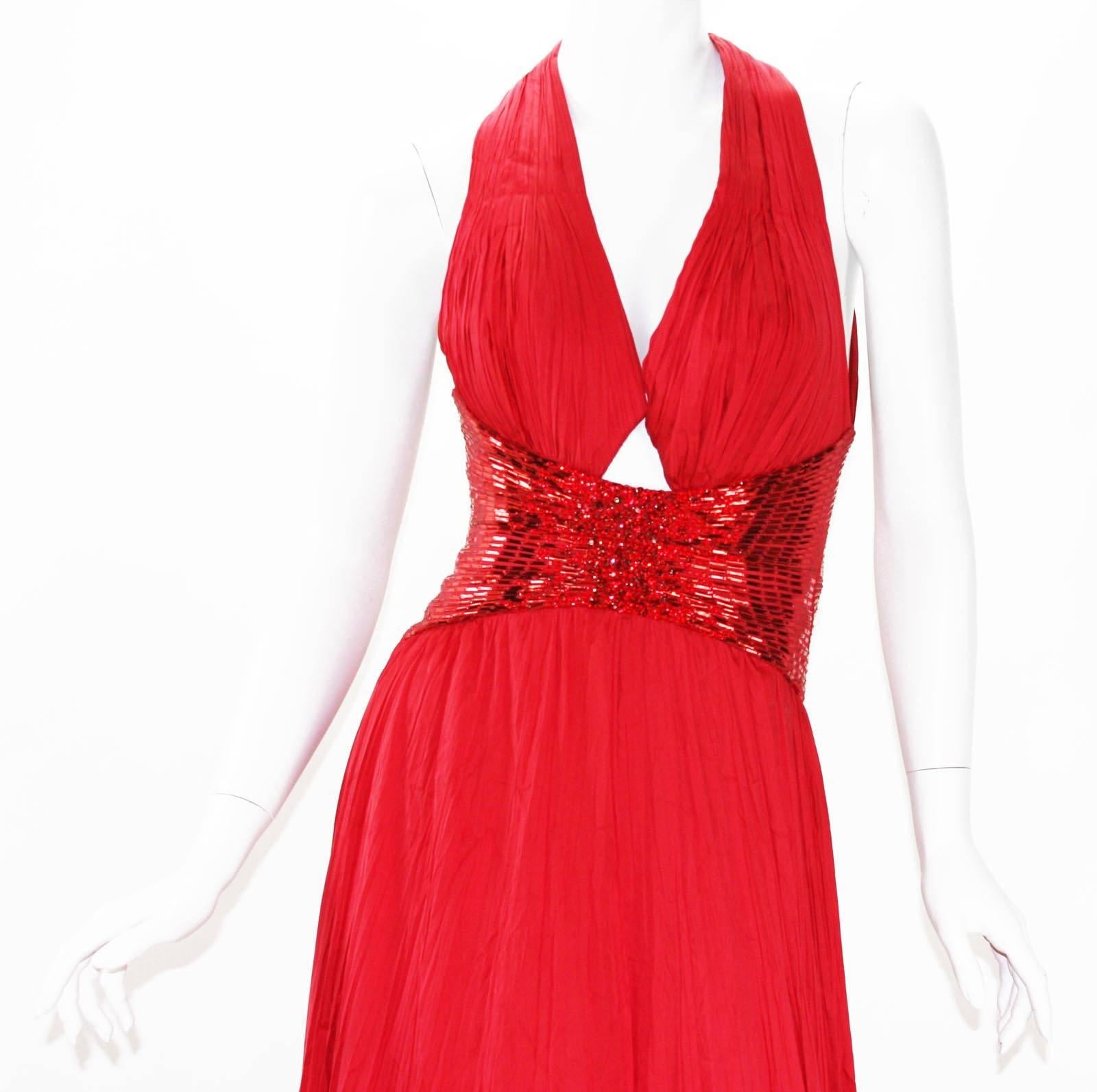 New Roberto Cavalli Red Silk Plisse Marilyn Monroe Style Open Back Cut Out Gown  In New Condition In Montgomery, TX