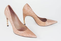 New Tom Ford for Gucci 2004 Collection Crocodile Nude Bamboo Heel Shoes 40 US 10