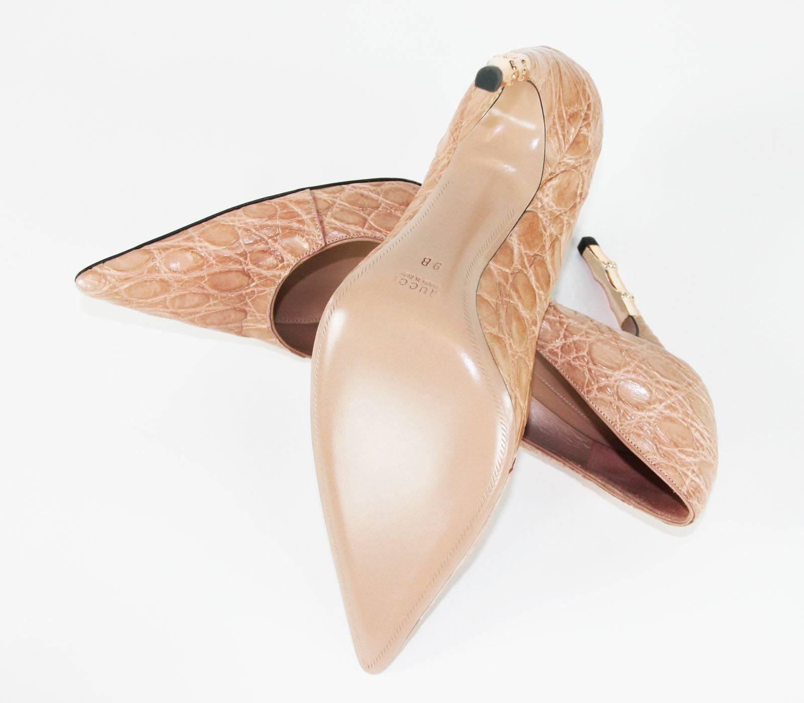 New Tom Ford for Gucci 2004 Collection Crocodile Nude Bamboo Heel Shoes 40 C In New Condition For Sale In Montgomery, TX