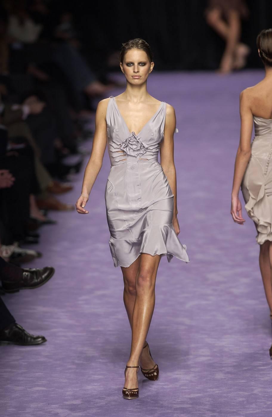 Women's New Tom Ford for Yves Saint Laurent S/S 2003 Collection Silk Nude Lavender Dress