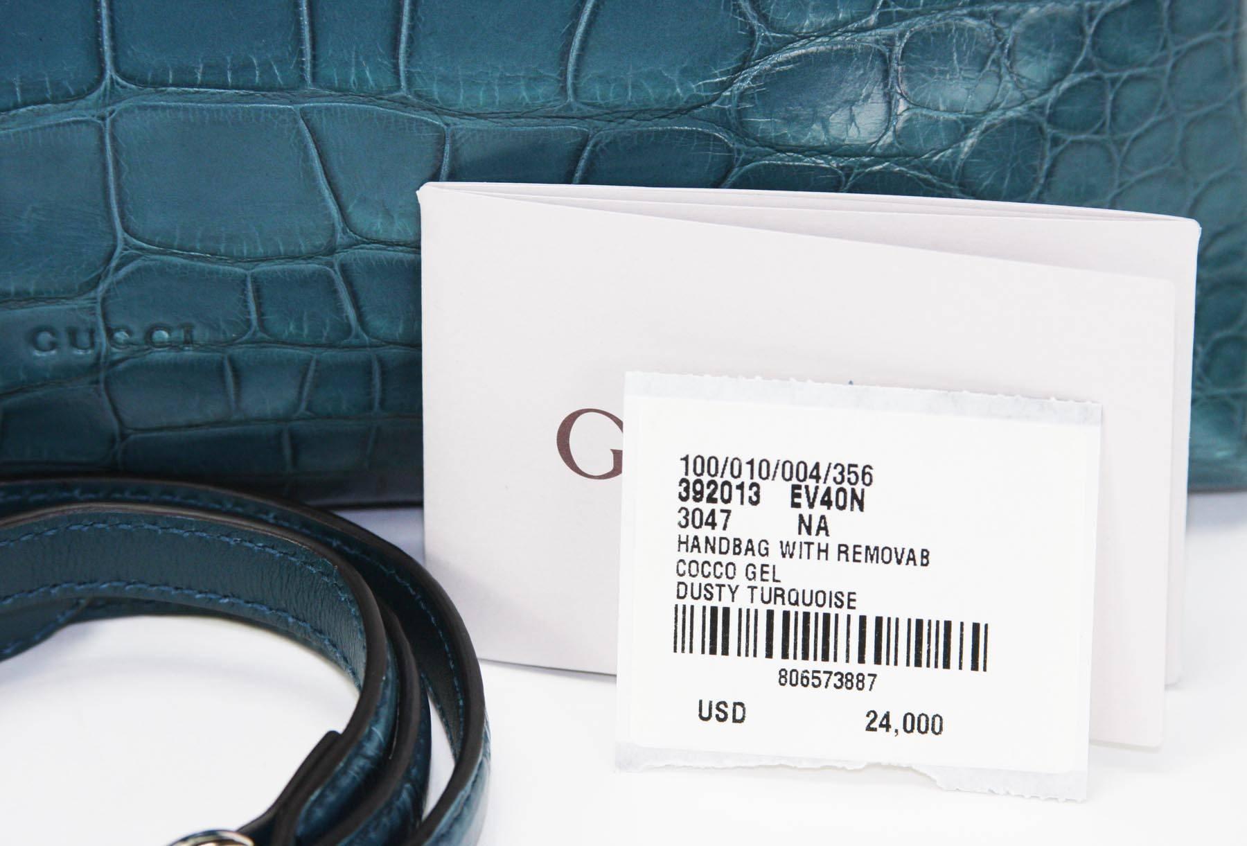 Nouveau $24.000 Gucci Crocodile Dusty Turquoise Top Handle Shoulder Strap Medium Bag Pour femmes en vente