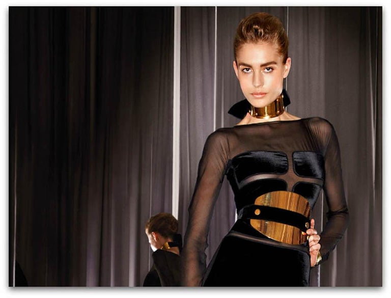 New Tom Ford Ad Campaign Black Velvet Sheer Cutout Dress Gown 42 at ...