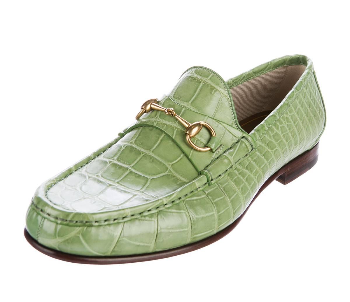 Brown New Gucci Men's Horsebit Crocodile Countryside Loafers, 1953 