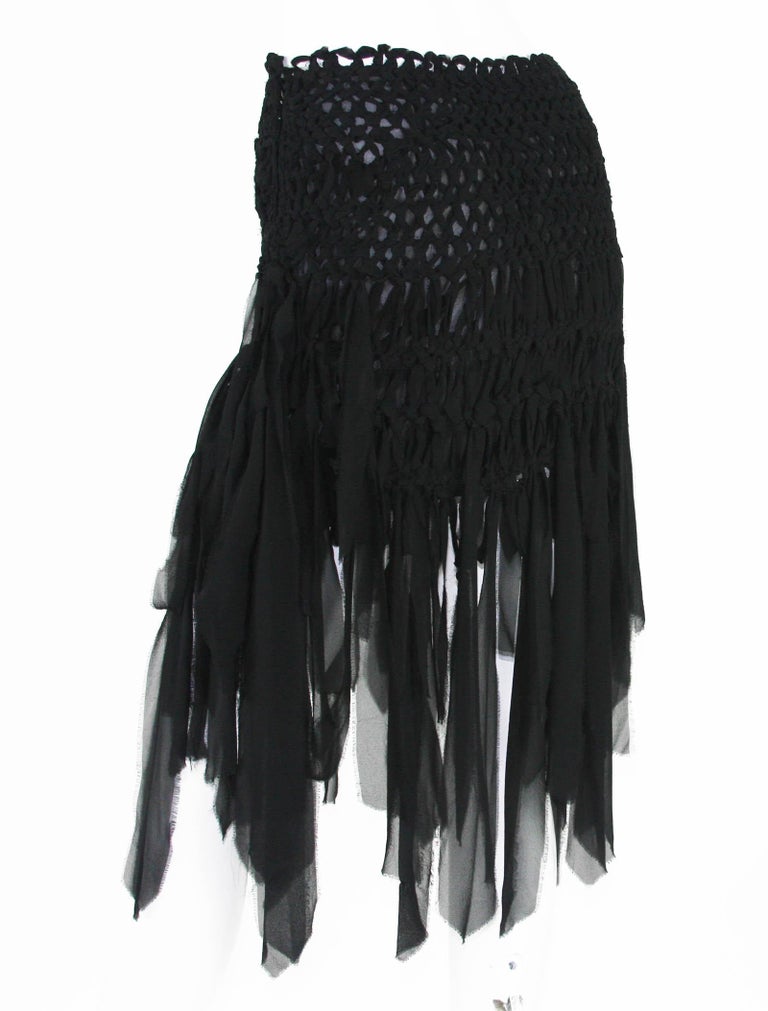Tom Ford for Yves Saint Laurent Mini Black Silk Woven Fringe Skirt, S ...