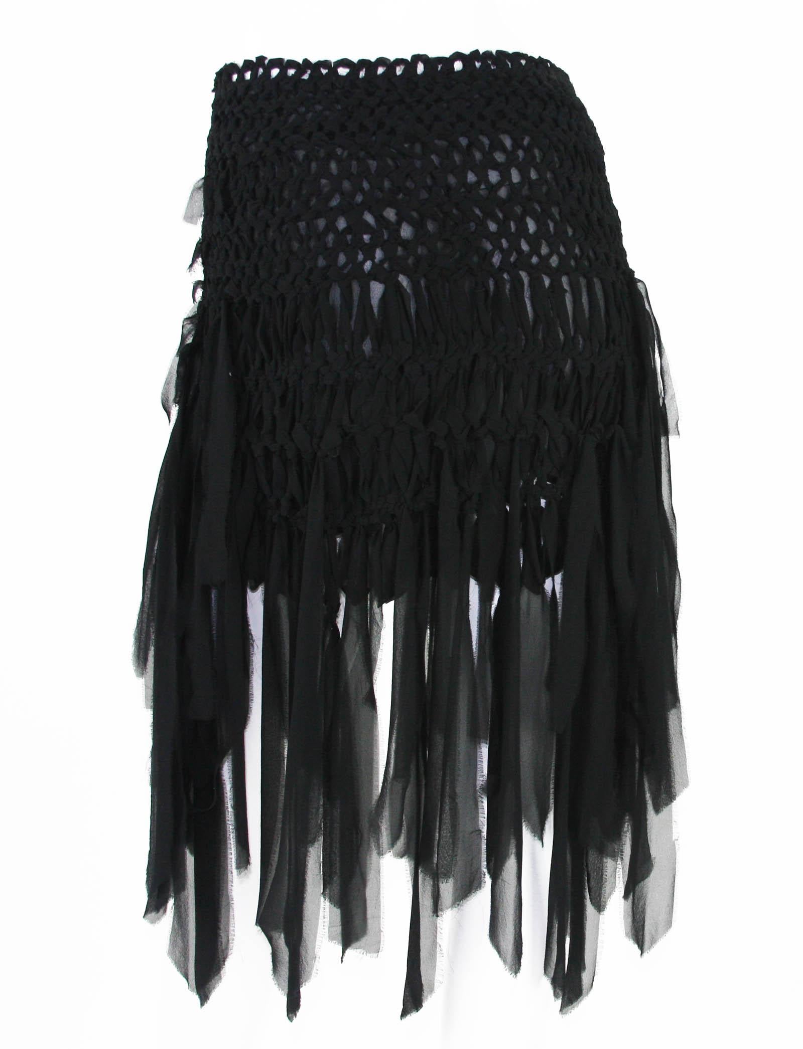 Tom Ford for Yves Saint Laurent Mini Black Silk Woven Fringe Skirt, S / S 2002 3