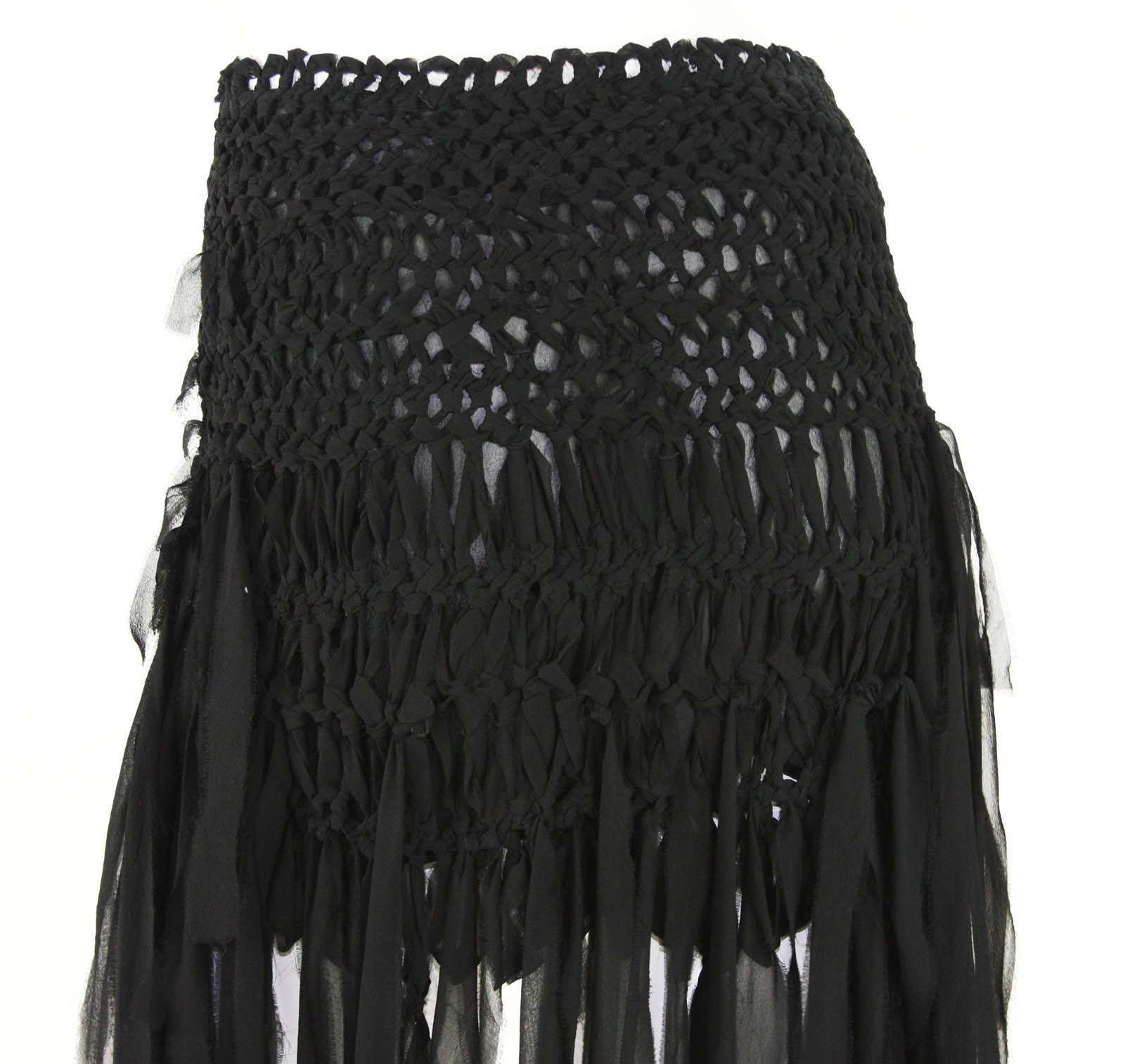 Tom Ford for Yves Saint Laurent Mini Black Silk Woven Fringe Skirt, S / S 2002 4