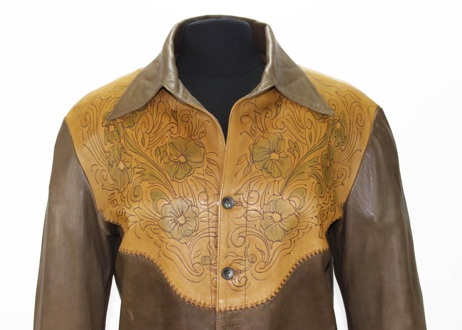 Brown Tom Ford for Gucci Runway S/S 2004 Collection Western Leather Men's Shirt It. 52