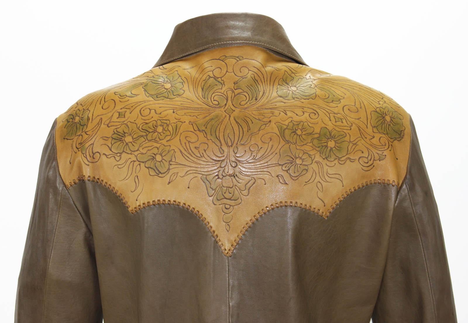 Tom Ford for Gucci Runway S/S 2004 Collection Western Leather Men's Shirt It. 52 In Excellent Condition In Montgomery, TX