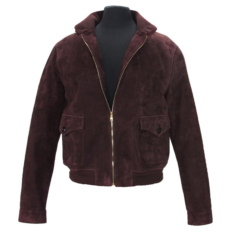 New Gucci Men's Goat Suede Brown / Plum Bomber Jacket It 58 - US 48 For ...