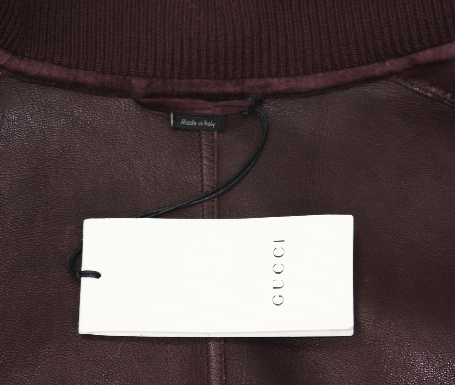 New Gucci Men's Goat Suede Brown / Plum Bomber Jacket It 58 - US 48 In New Condition For Sale In Montgomery, TX
