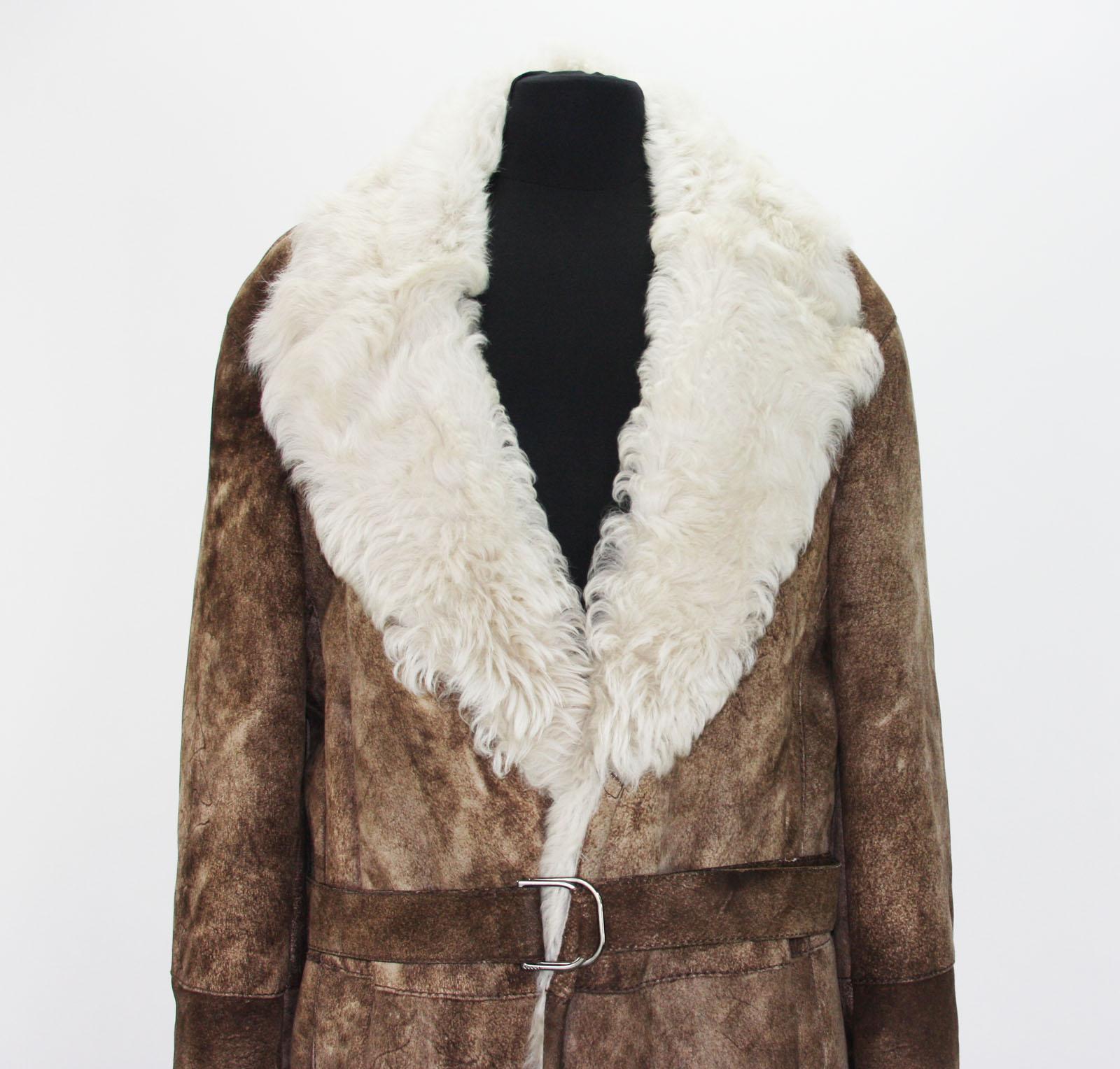 Tom Ford for Gucci Men's Brown Shearling Suede Long Winter Coat It.54 - US 44 In New Condition In Montgomery, TX