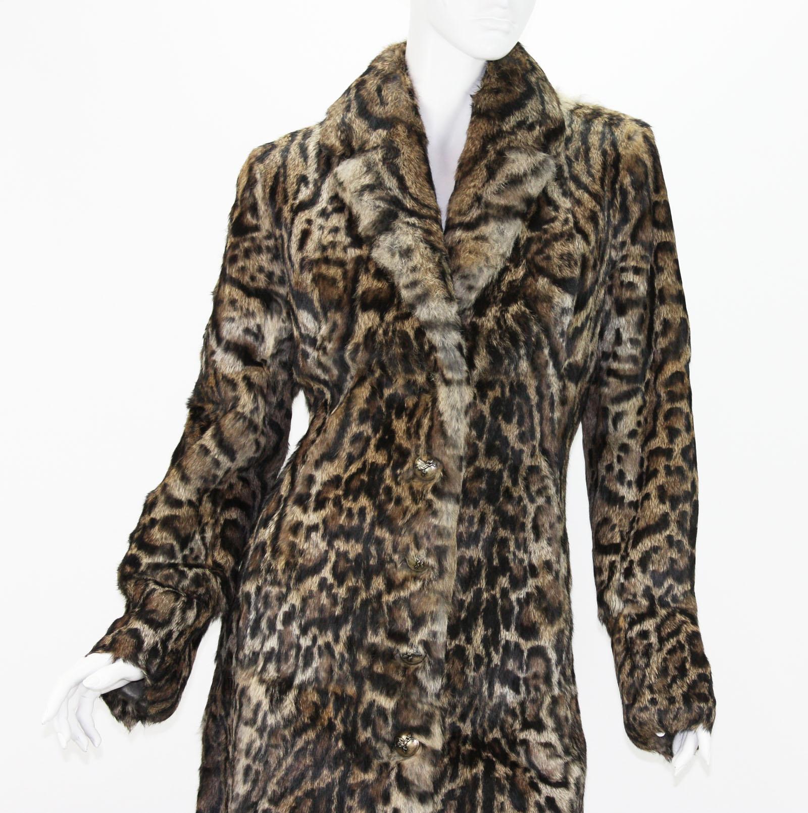 Gray New Roberto Cavalli Runway F/W 2016 Collection Fur Long Leopard Print Coat  42