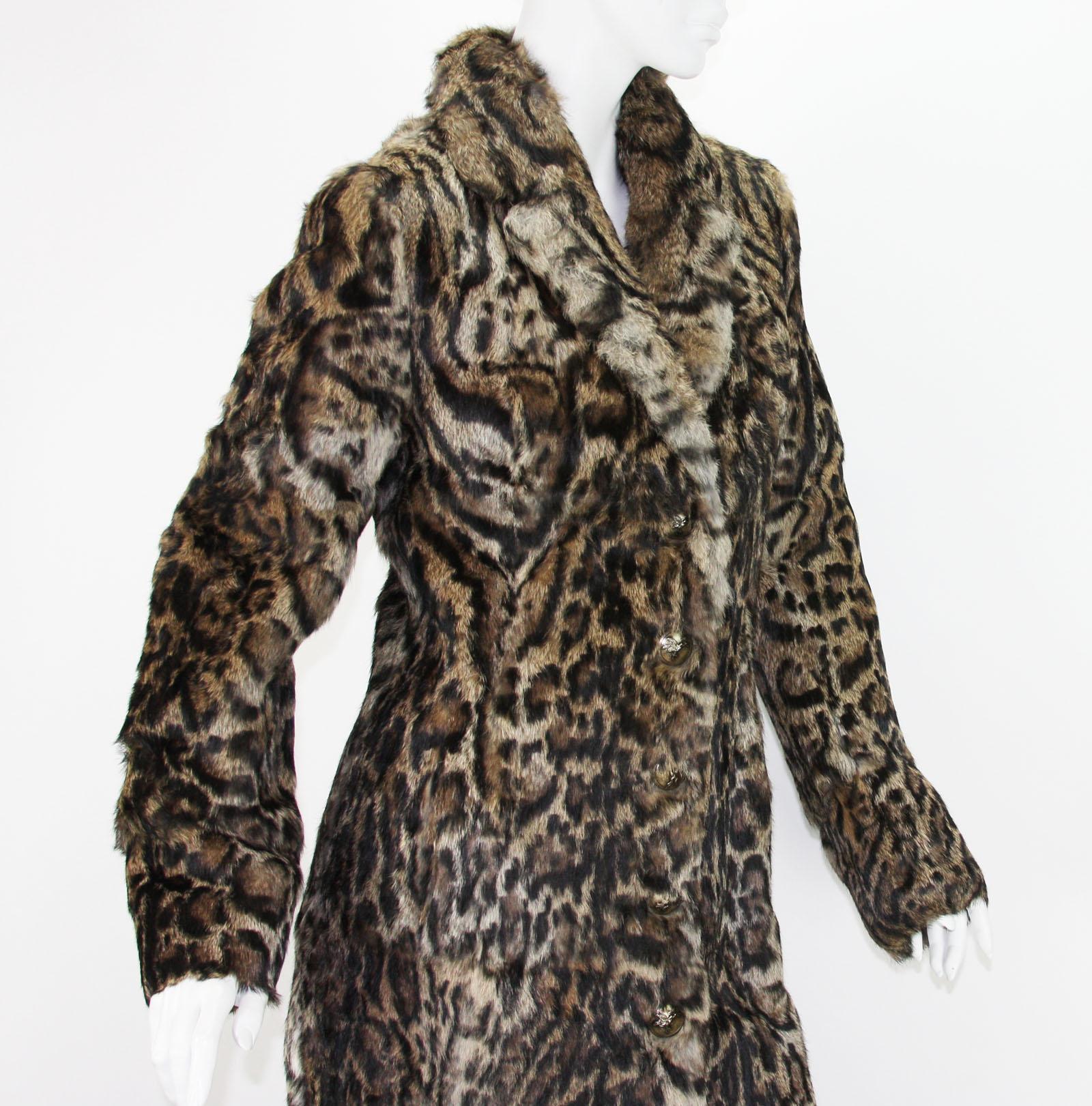 New Roberto Cavalli Runway F/W 2016 Collection Fur Long Leopard Print Coat  42 In New Condition In Montgomery, TX