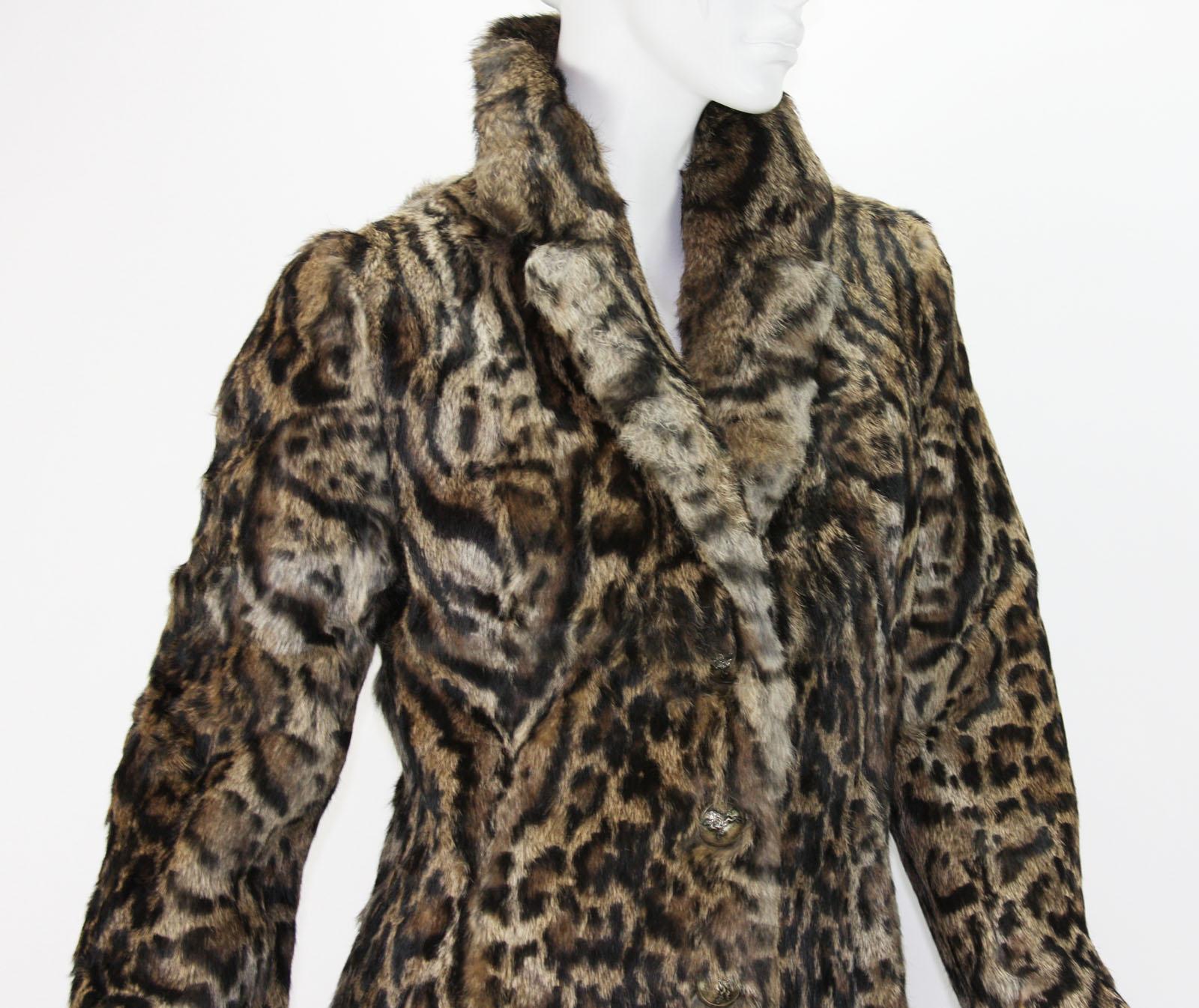 New Roberto Cavalli Runway F/W 2016 Collection Fur Long Leopard Print Coat  42 1