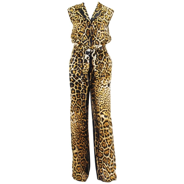 New Yves Saint Laurent Silk Leopard Print Jumpsuit Fr. 40 US 8/10 For ...