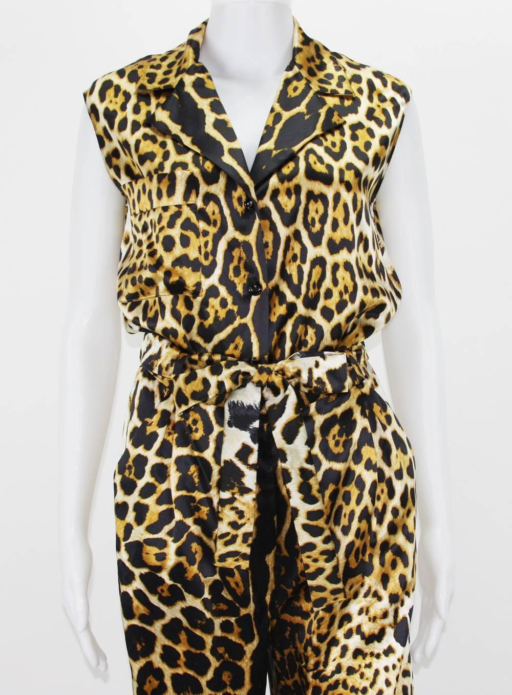 Neuer Yves Saint Laurent Jumpsuit aus Seide mit Leopardenmuster Fr. 40 US 8/10 im Angebot 1