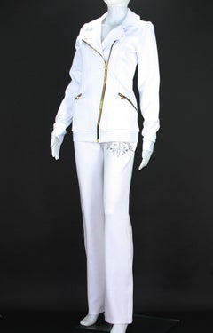 New Versace Women's White Gym Pant Suit with Crystal Embellishment  US 6 and 8