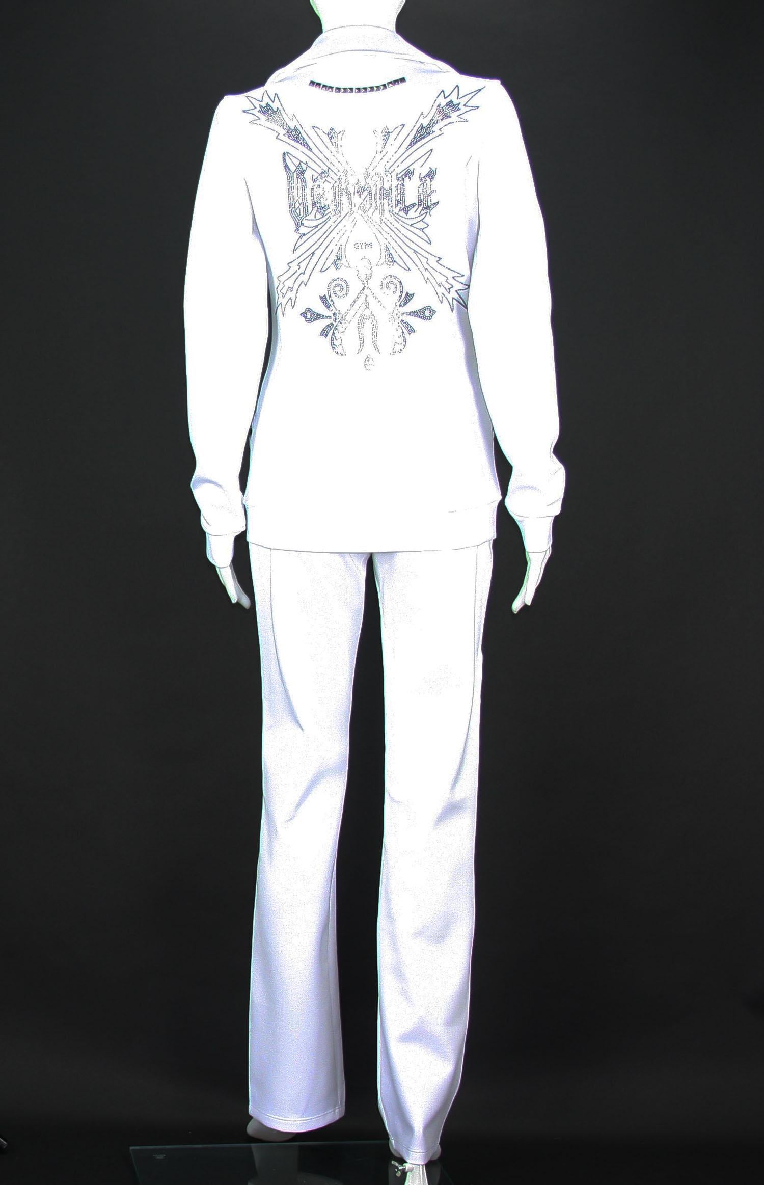 Gris Versace, pantalon de sport blanc pour femme avec ornements en cristal, état neuf  US 6 et 8 en vente