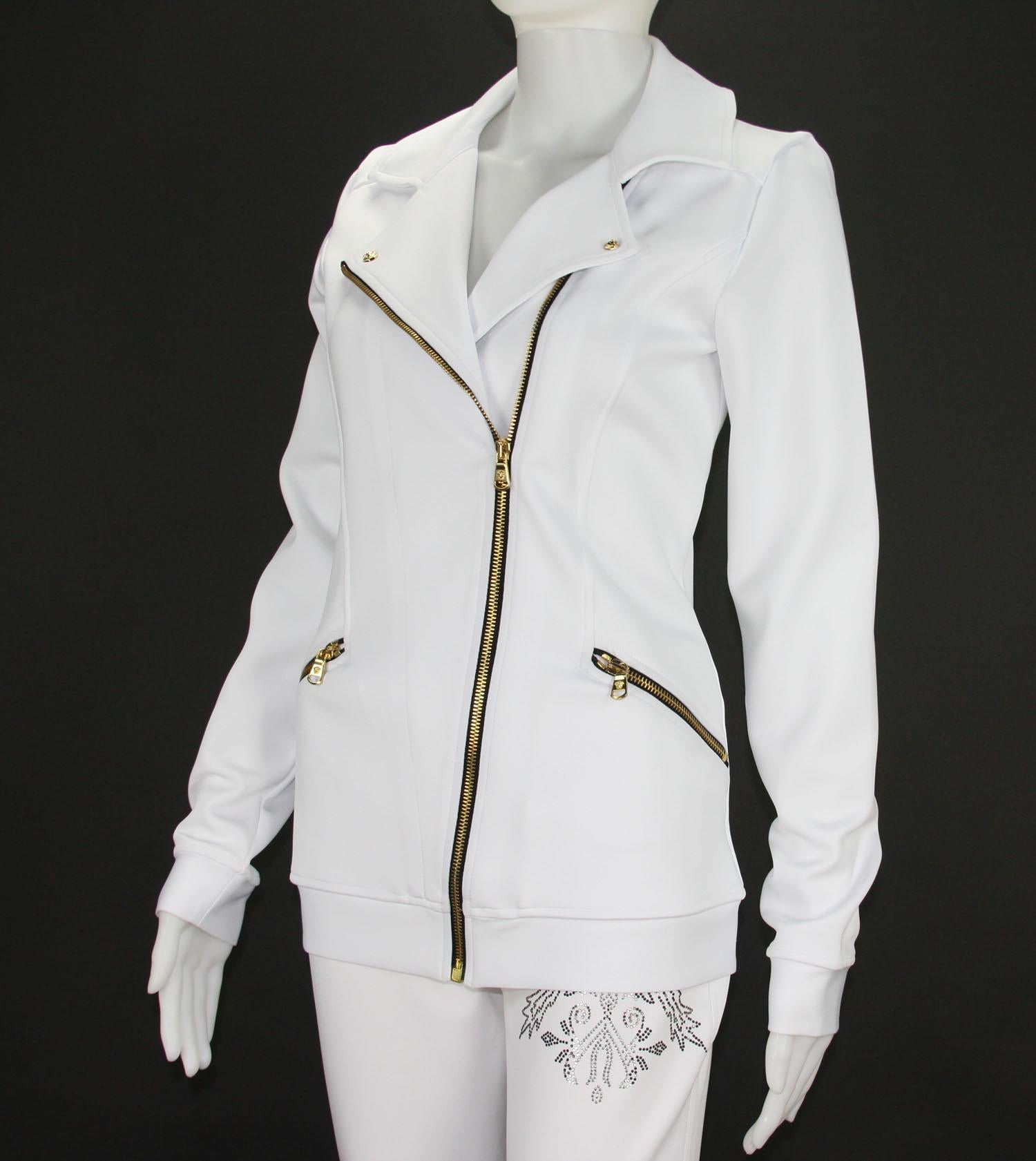 Versace, pantalon de sport blanc pour femme avec ornements en cristal, état neuf  US 6 et 8 Pour femmes en vente