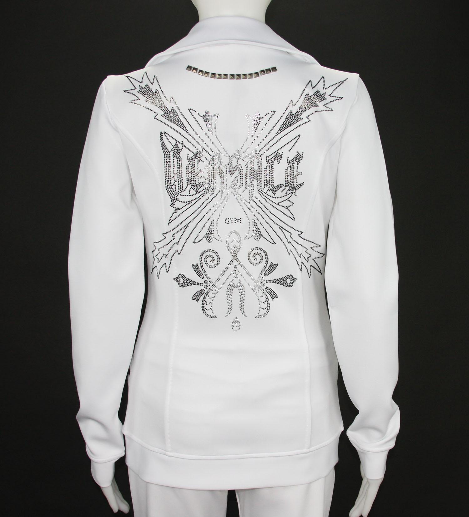 Versace Weißer Gym-Hosenanzug für Damen mit Kristallverzierung  US 6 und 8 (Grau) im Angebot
