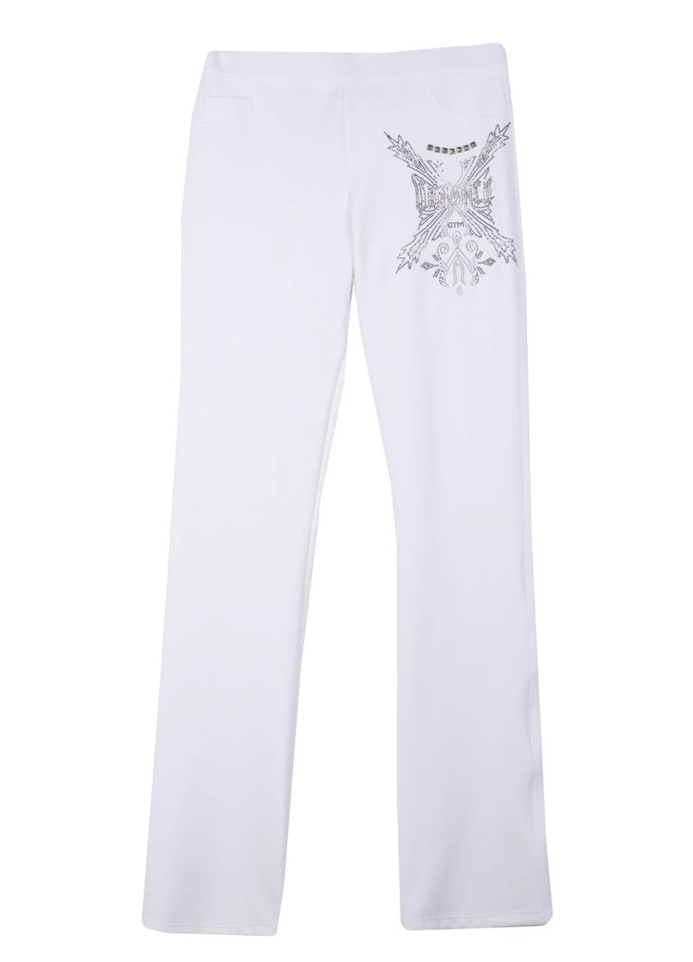 New Versace Women's White Gym Pant Suit with Crystal Embellishment For