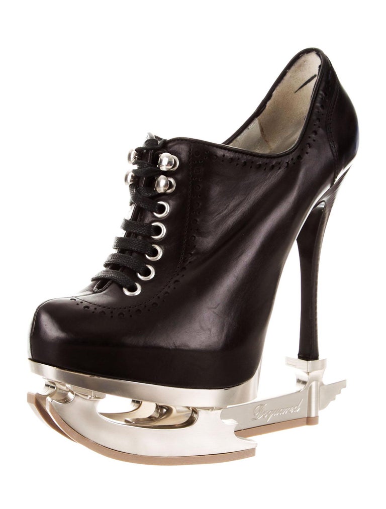 New DSQUARED2 *SKATE MOSS* Runway Ice Skate Black Ankle Leather Boots