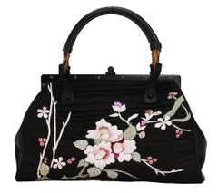 Tom Ford For Gucci S/S 2003 Collection Black Silk Frame Japanese Flowers Bag New