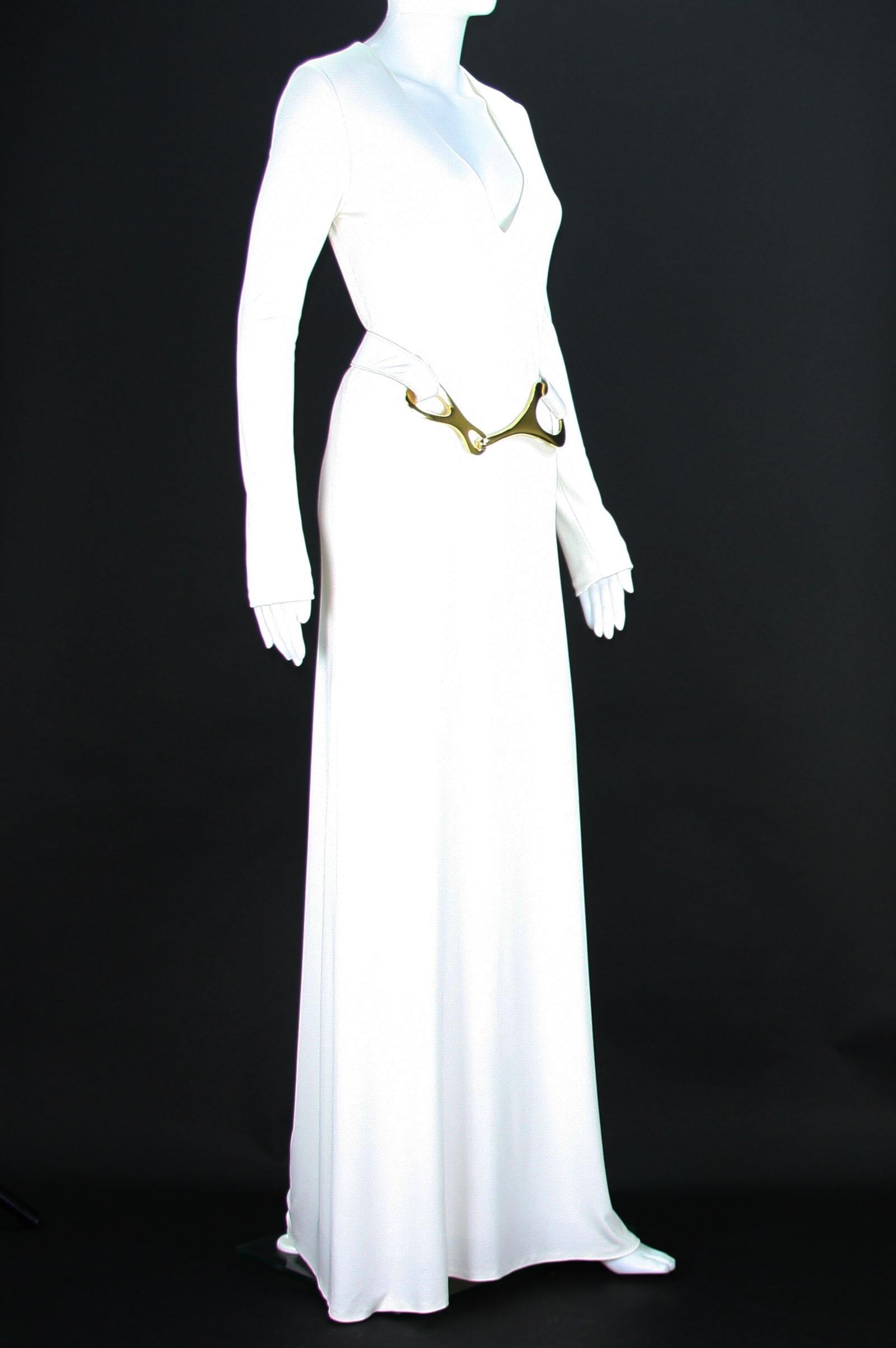 Gray Museum Tom Ford for Gucci F/W 1996 Collection White Jersey Belted Dress Gown 38