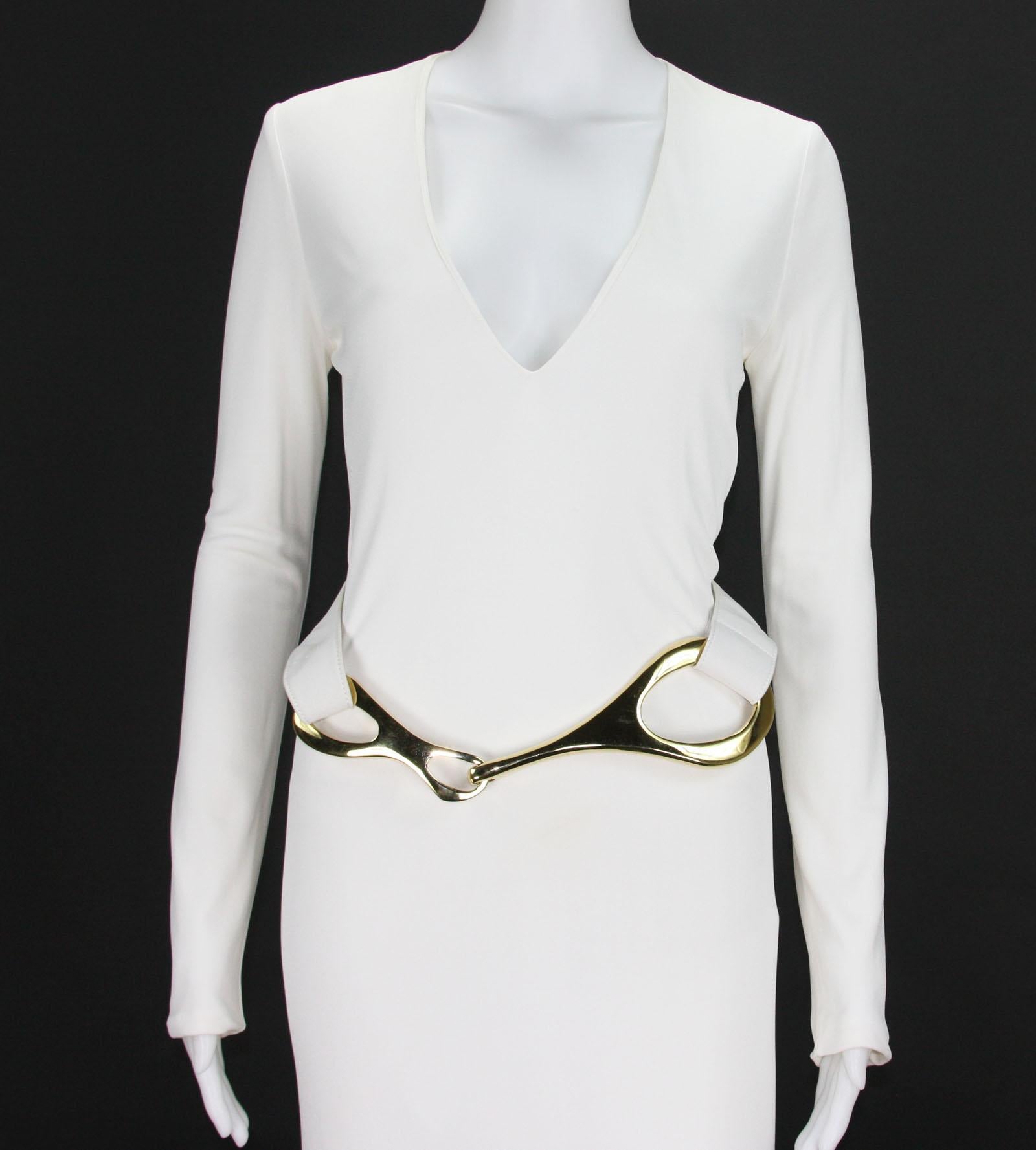 Women's Museum Tom Ford for Gucci F/W 1996 Collection White Jersey Belted Dress Gown 38 