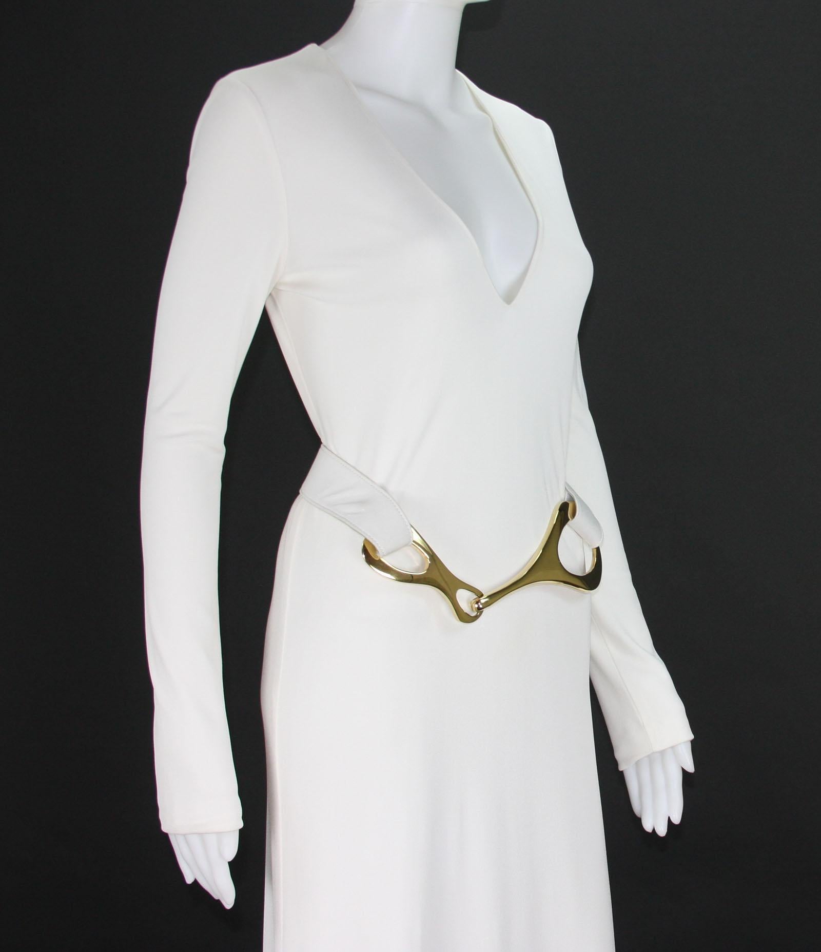 Museum Tom Ford for Gucci F/W 1996 Collection White Jersey Belted Dress Gown 38  1