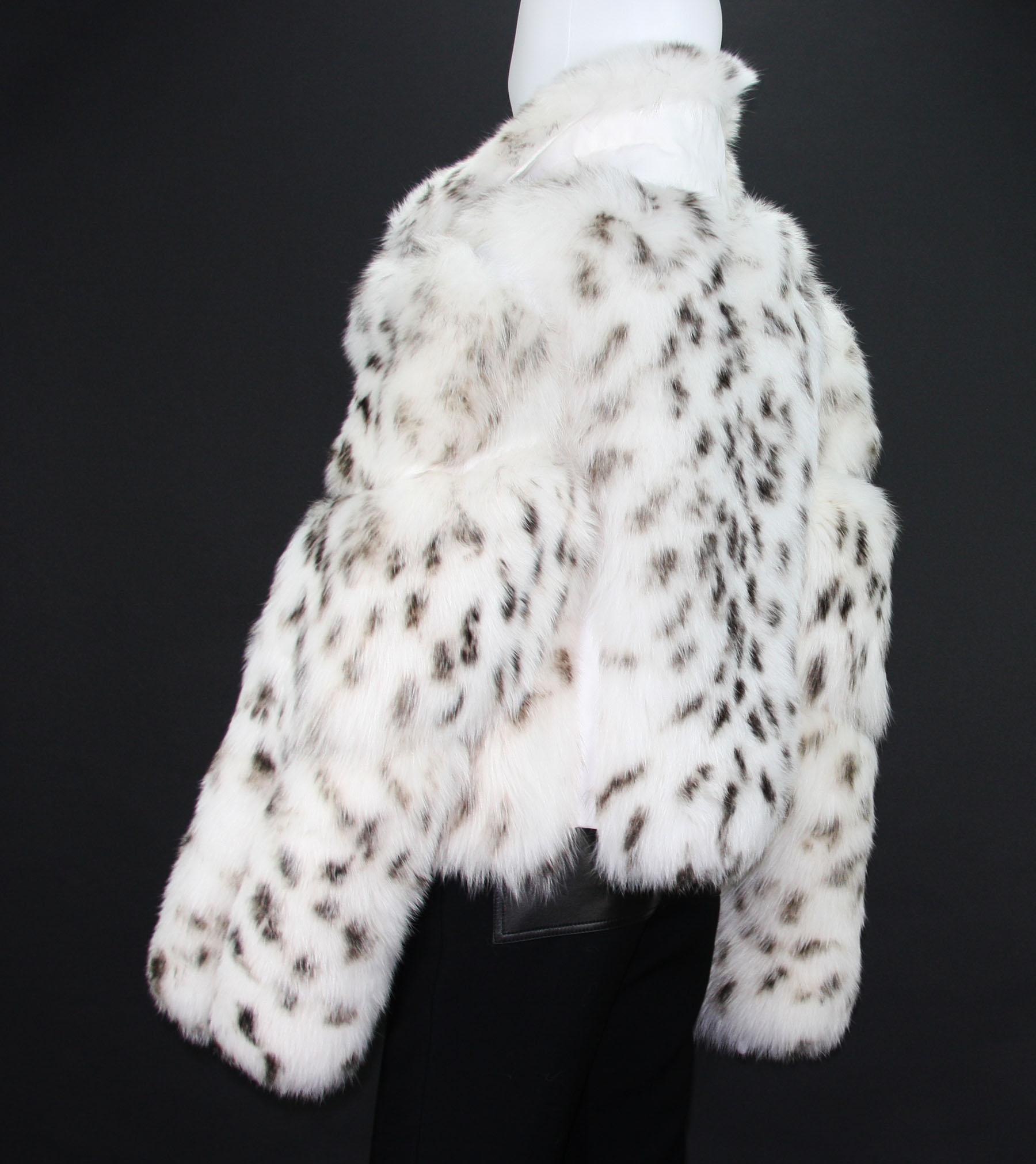 Versace, véritable veste en cuir de renard blanc imprimé léopard pour femme, 46 Pour femmes en vente