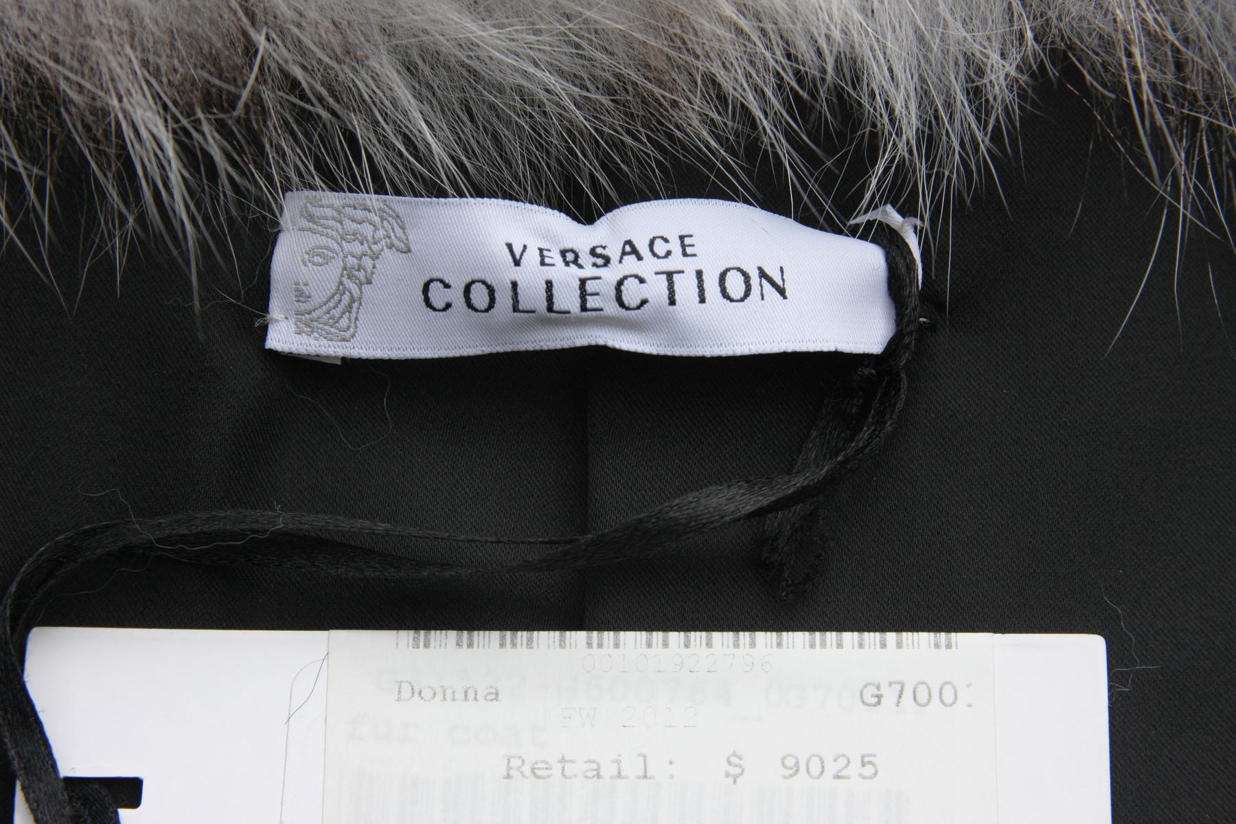 Versace, véritable veste en cuir de renard blanc imprimé léopard pour femme, 46 en vente 10