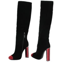 New Tom Ford Bead-Embellished Black Velvet Ruby Red Heel Boots 39 - 9