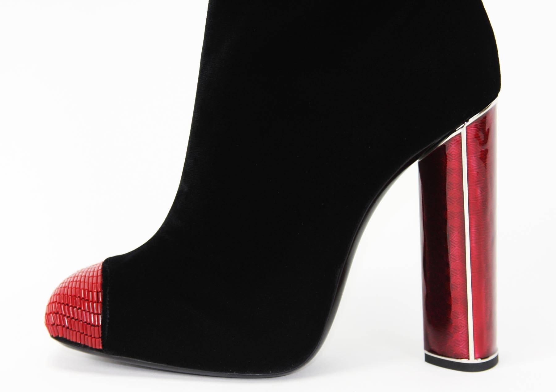 New Tom Ford Bead-Embellished Black Velvet Ruby Red Heel Boots 39 - 9 ...