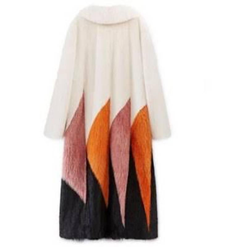 New Tom Ford F/W 2016 Collection White Orange Pink Black Mink Long Coat size S  In New Condition In Montgomery, TX