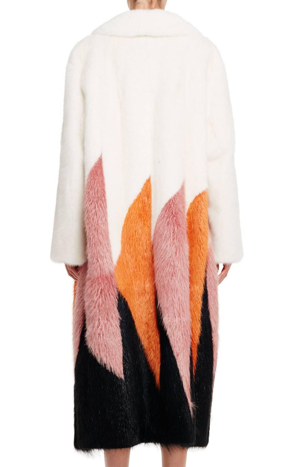 New Tom Ford F/W 2016 Collection White Orange Pink Black Mink Long Coat size S  1