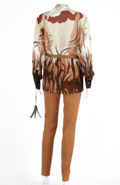 New Gucci Salmon Pant Suit Silk Blouse Stretch Slim Pants Leather Belt 40 - 4/6