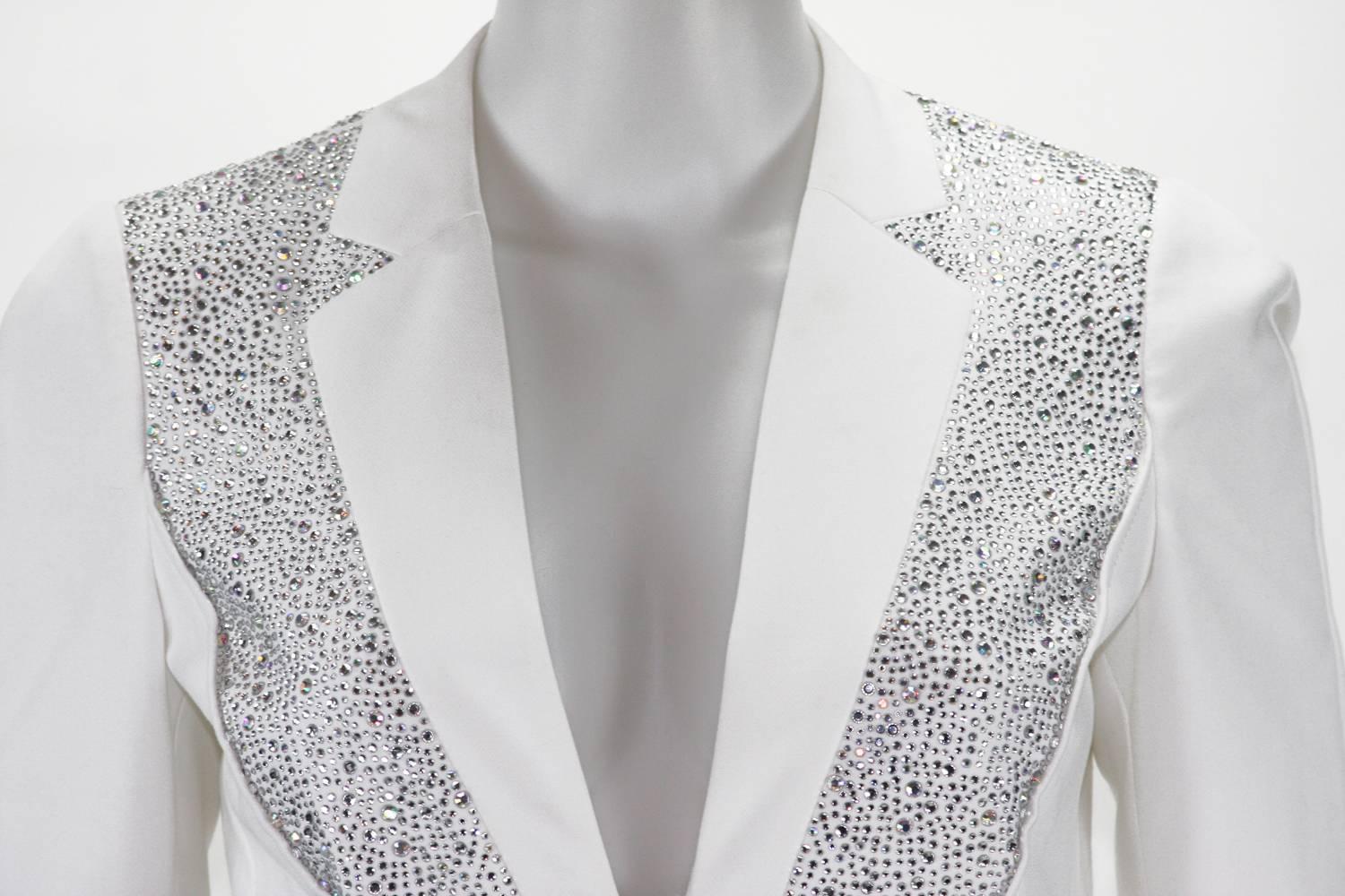 Gray New Versace Crystal Embellished White Blazer Jacket  It. 38 - US 4 For Sale