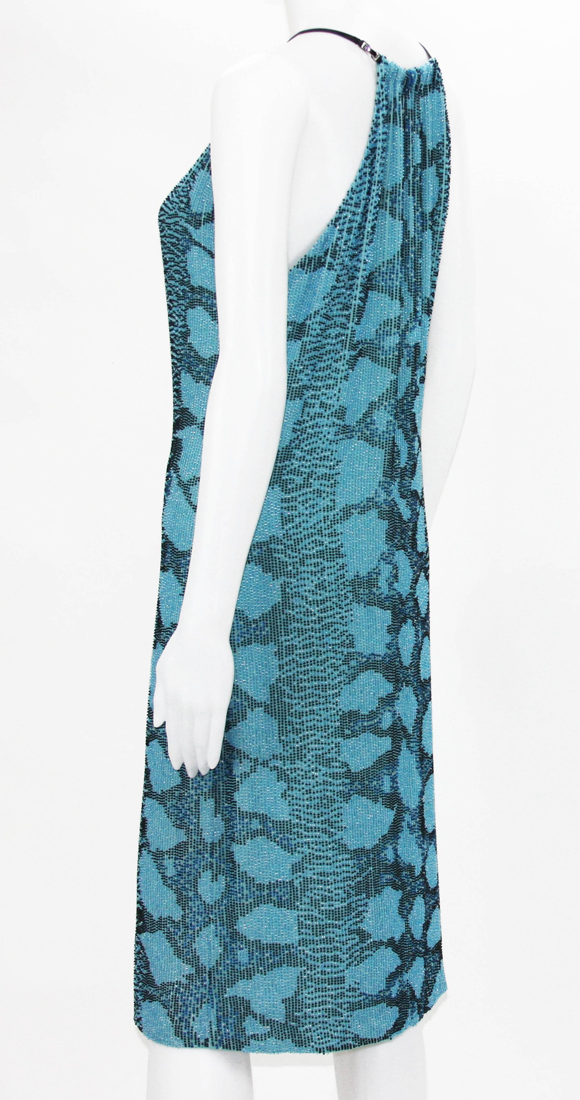 Blue New Tom Ford for Gucci S/S 2000 Campaign Fully Beaded Python Cocktail Dress 42 For Sale
