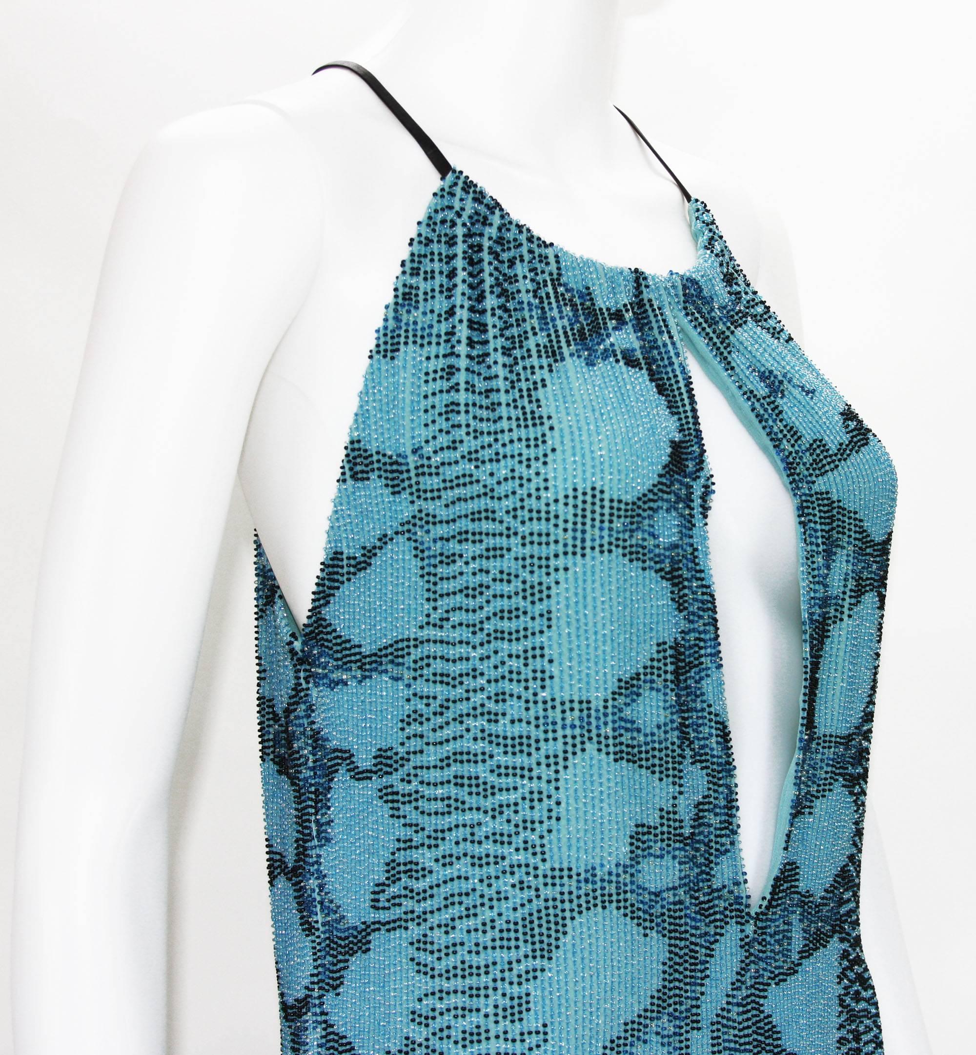 New Tom Ford for Gucci S/S 2000 Campaign Fully Beaded Python Cocktail Dress 42 In New Condition For Sale In Montgomery, TX