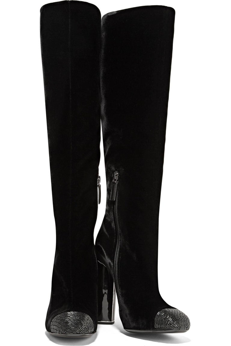 New $2700 Tom Ford Bead-embellished Black Velvet High Heel Boots 38 - 8 ...