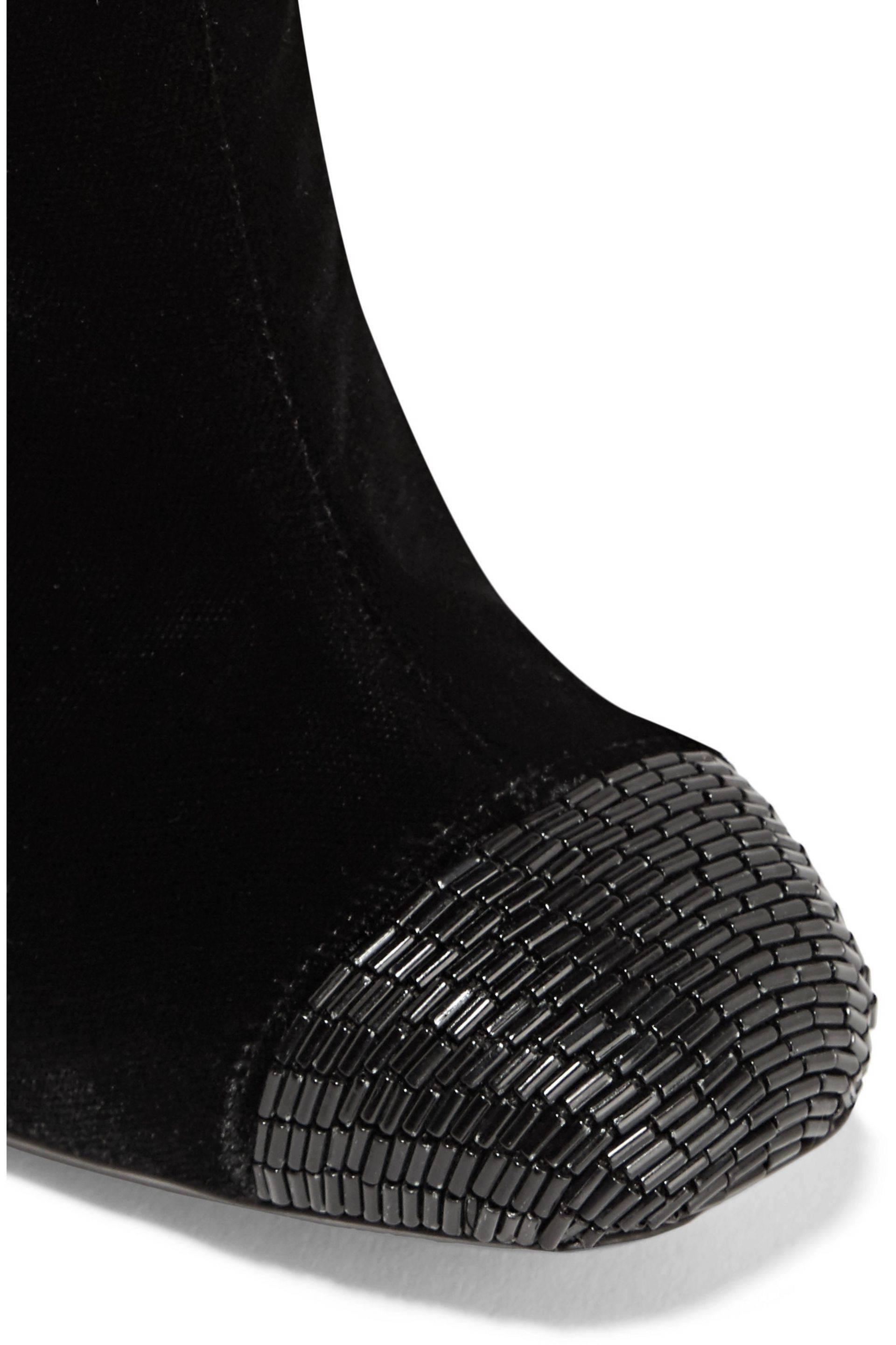 New $2700 Tom Ford Bead-embellished Black Velvet High Heel Boots 39.5 - 9.5 For Sale 1