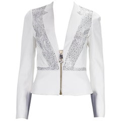 Vintage New Versace Crystal Embellished White Blazer Jacket It 40 - US 6