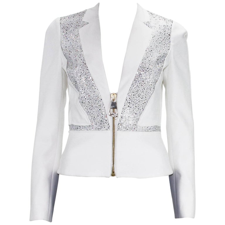 New Versace Crystal Embellished White Blazer Jacket It 40 US