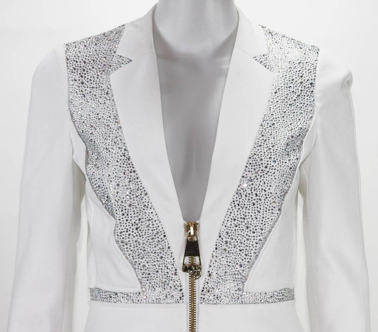 New Versace Crystal Embellished White Blazer Jacket It 40 US 6 For