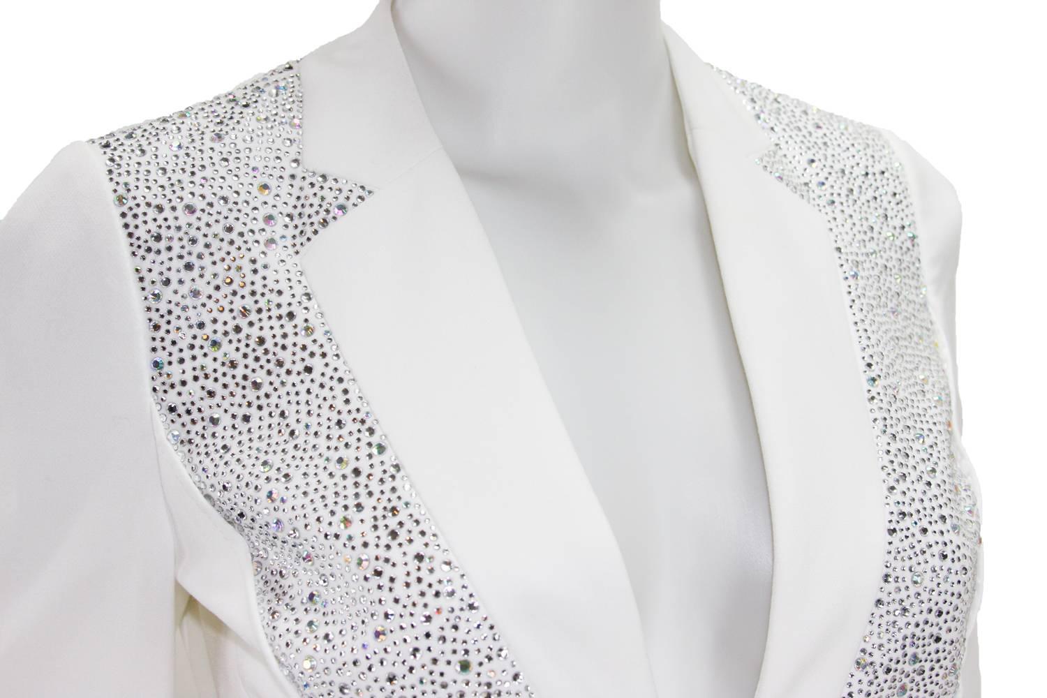 New Versace Crystal Embellished White Blazer Jacket It 40 - US 6 In New Condition For Sale In Montgomery, TX