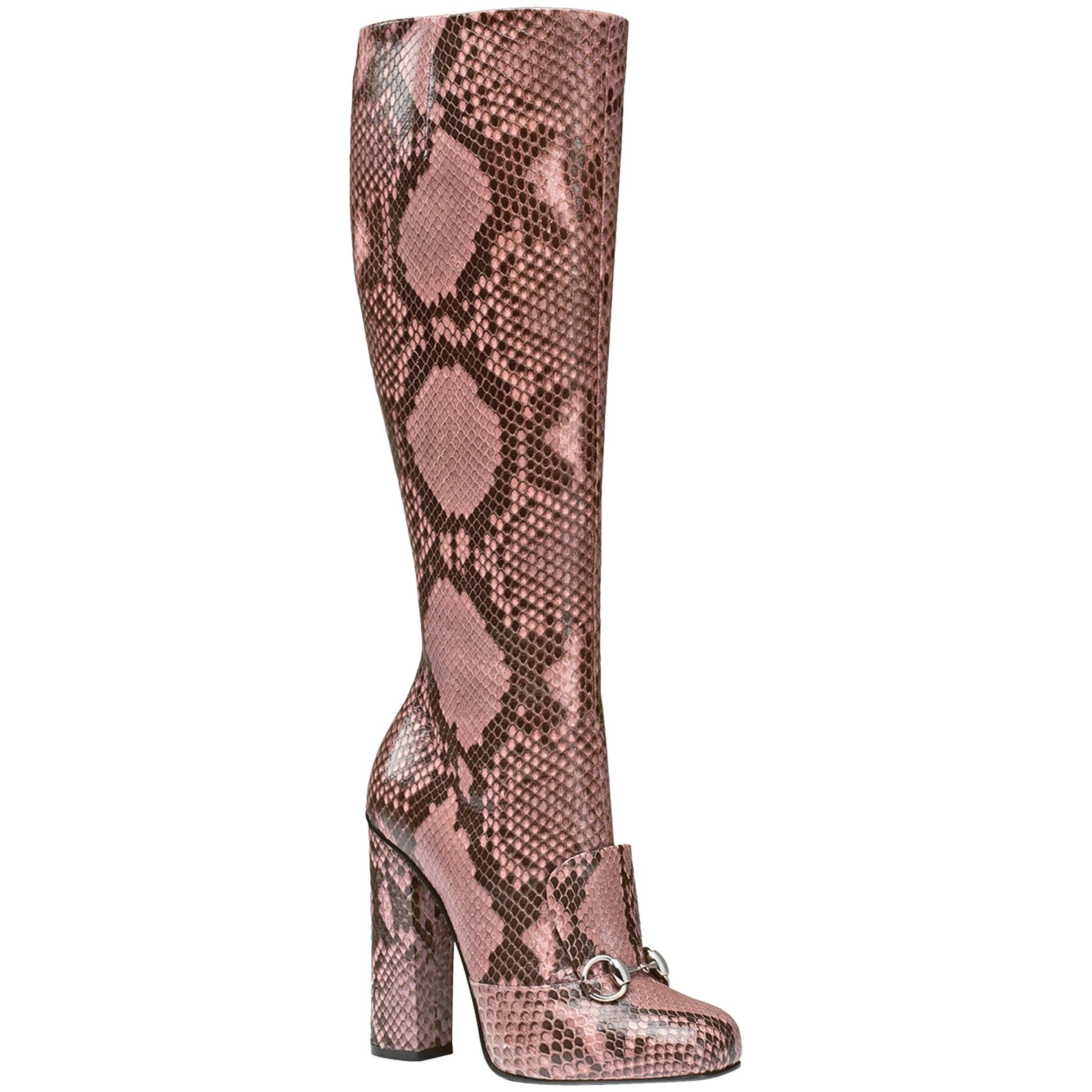 New GUCCI Campaign Python Horsebit Knee High Boots Pink 36.5 - US 7  